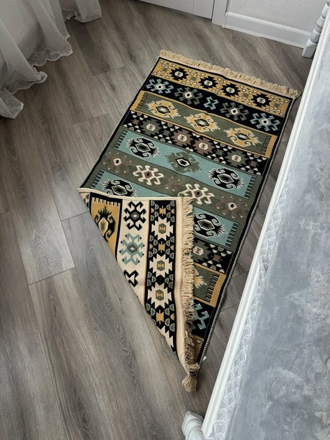 Килим двосторонній бавовняний 120x180 см Жовто-зелений - Фото 1 Килим двосторонній бавовняний 120x180 см Жовто-зелений - зображення 1