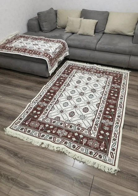Ковер двусторонний хлопковый 120x180 см Бордово-зеленый - Фото 2 Ковер двусторонний хлопковый 120x180 см Бордово-зеленый - изображение 2