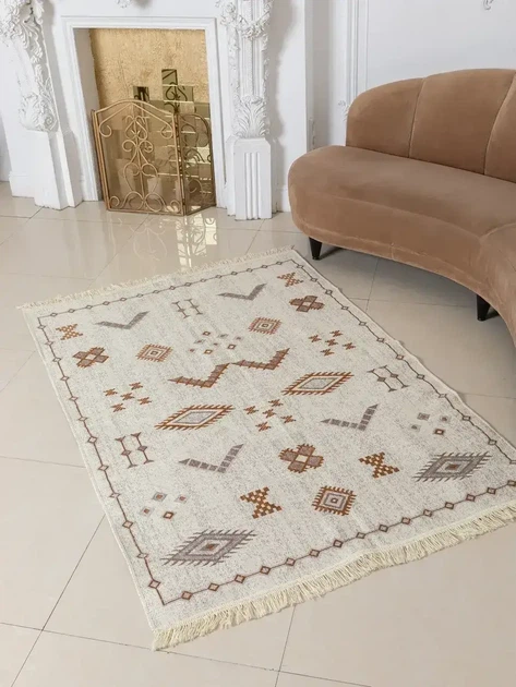 Килим двосторонній бавовняний 120x180 см Коричневий - Фото 2 Килим двосторонній бавовняний 120x180 см Коричневий - зображення 2