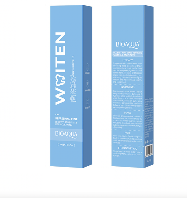 Отбеливающая зубная паста с морской солью и мятой BIOAQUA Sea Salt Mint, 100 г, (X3-03946.Blue) - Фото 2 Отбеливающая зубная паста с морской солью и мятой BIOAQUA Sea Salt Mint, 100 г, (X3-03946.Blue) - изображение 2