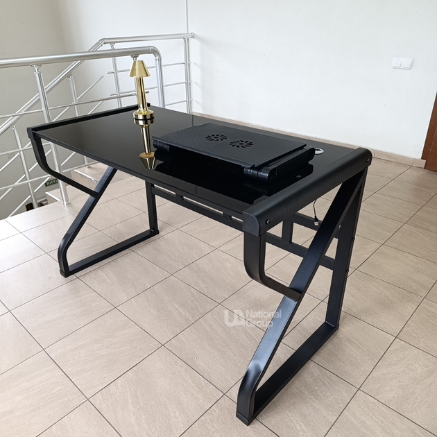 Компьютерный стол со стеклянной столешницей 119,5×60×74 см, письменный стеклянный игровой столик с кабельным отверстием и металлическим каркасом для работы, учебы, квартиры и кабинета Черный, MY-168-Black - изображение 11