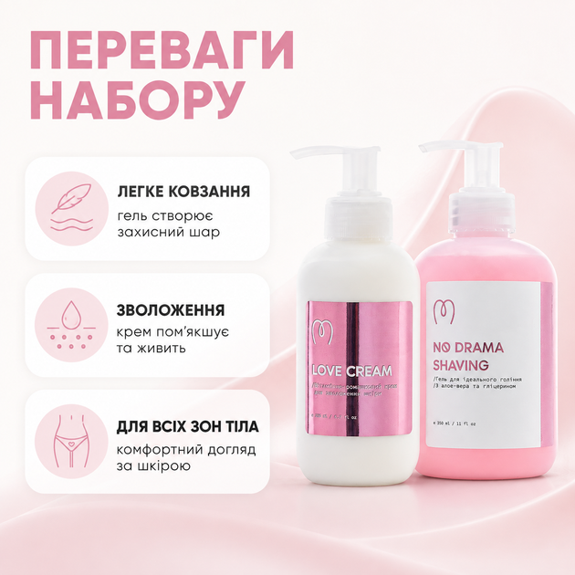 Набор для женского бритья и увлажнения Mary Babe No Drama Shaving Love Cream 2 средства 350 г 200 мл - изображение 2
