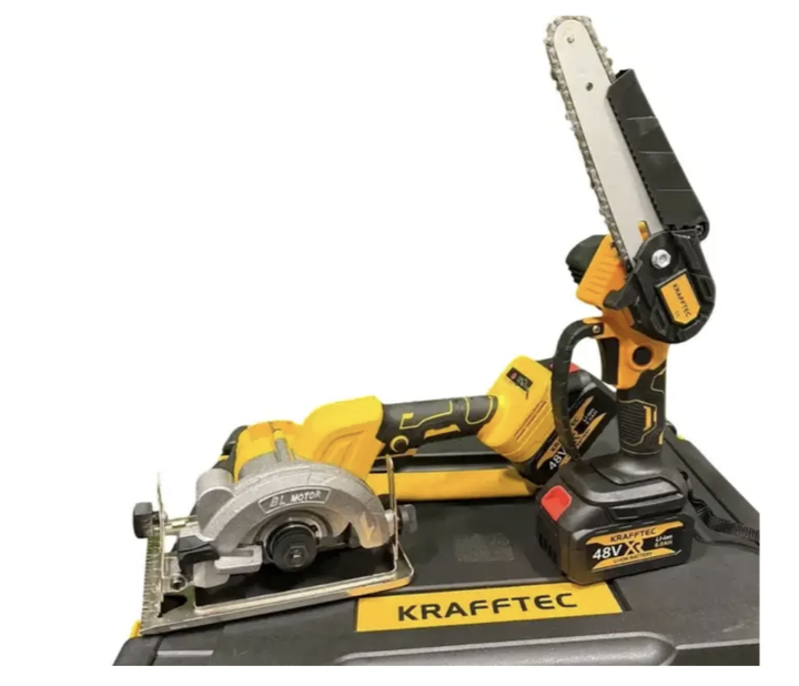 Набор аккумуляторных инструментов Krafftec Germany 6в1 48V 4 АКБ 6.0Ah шуруповерт перфоратор гайковерт болгарка циркулярная цепная пила в кейсе - изображение 5
