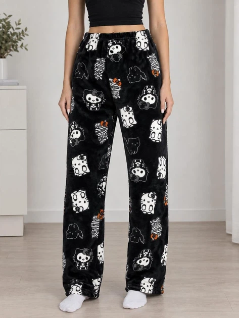 Штаны плюшевые пижамные черного цвета Hello Kitty Helloween, теплые домашние штаны Хеллоу Китти Хеллоуин, L-XL - Фото 1 Штаны плюшевые пижамные черного цвета Hello Kitty Helloween, теплые домашние штаны Хеллоу Китти Хеллоуин, L-XL - изображение 1