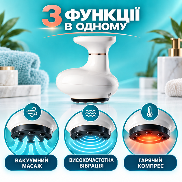 Вакуумний антицелюлітний масажер для тіла AV083 з підігрівом і вібрацією, електрична масажна банка - изображение 4