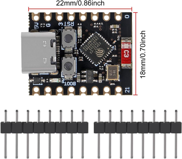 Плата разработки ESP32-C3 Super Mini Wi-Fi 2.4GHz + Bluetooth 5.0 LE, Type-C, RISC-V - изображение 2