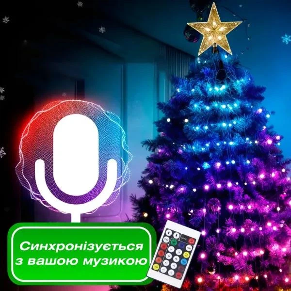 Розумна гірлянда Smart RGB 250 LED з кільцем та 10 нитками по 2,5 м, Новорічна світлодіодна гірлянда від USB з керуванням через смартфон і пульт, синхронізацією з музикою та 500+ режимами світіння, Різнокольоровий - зображення 3