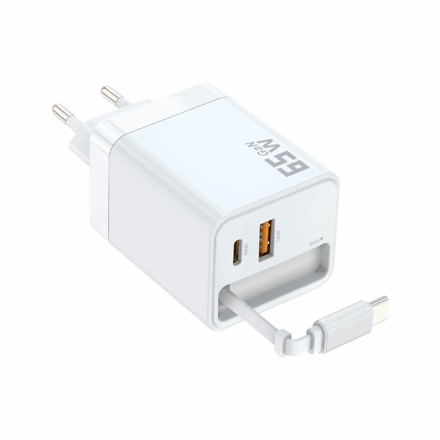 Сетевое зарядное устройство LEXEGO 65W быстрая зарядка GaN PD QC3.0 с выдвижным USB Type-C кабелем 65см для телефона универсальный блок питания для Samsung Xiaomi iPhone самсунга для ноутбука планшета белый (RC65-W) - Фото 9 Сетевое зарядное устройство LEXEGO 65W быстрая зарядка GaN PD QC3.0 с выдвижным USB Type-C кабелем 65см для телефона универсальный блок питания для Samsung Xiaomi iPhone самсунга для ноутбука планшета белый (RC65-W) - изображение 9