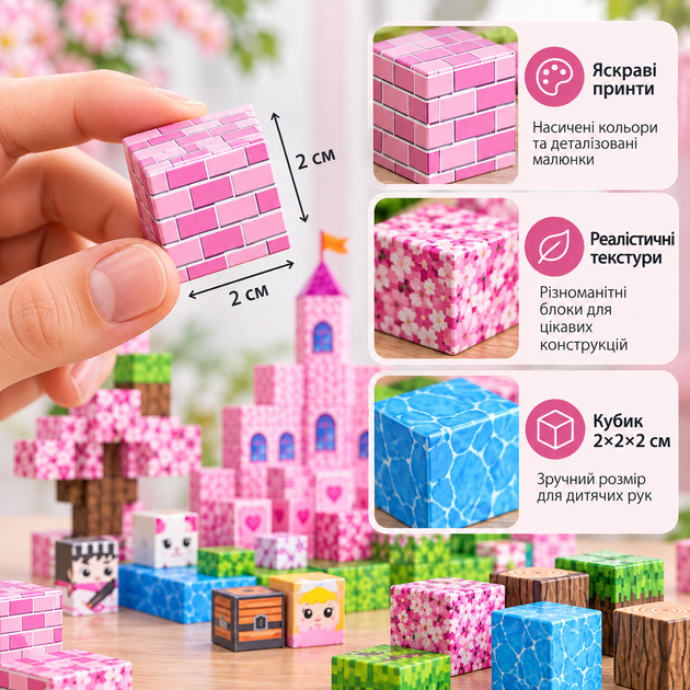 Магнитный конструктор Minecraft Розовый замок 100 деталей для детей от 3 лет - изображение 6