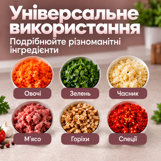 Подрібнювач кухонний електричний бездротовий для овочів спецій цибулі часнику зелені горіхів м'яса та фаршу чоппер міні блендер подрібнювач акумуляторний USB 250 мл 2000 об/хв зі знімними ножами прозора чаша рожевий Kayfovo - Фото 5 Подрібнювач кухонний електричний бездротовий для овочів спецій цибулі часнику зелені горіхів м'яса та фаршу чоппер міні блендер подрібнювач акумуляторний USB 250 мл 2000 об/хв зі знімними ножами прозора чаша рожевий Kayfovo - зображення 5