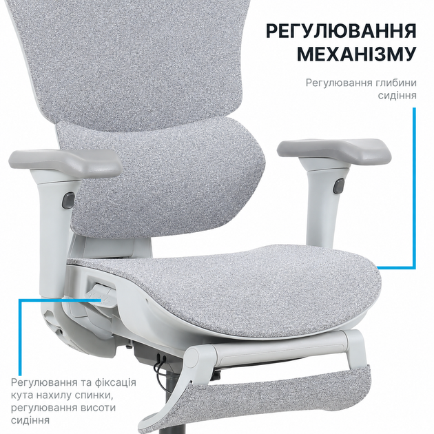 Кресло офисное OfficePro Jade OC970G Fabric эргономичное Gray - изображение 13