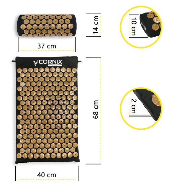 Килимок акупунктурний з валиком Cornix Classic Mat Аплікатор Кузнєцова XR-0494 Black/Gold - Фото 5 Килимок акупунктурний з валиком Cornix Classic Mat Аплікатор Кузнєцова XR-0494 Black/Gold - зображення 5