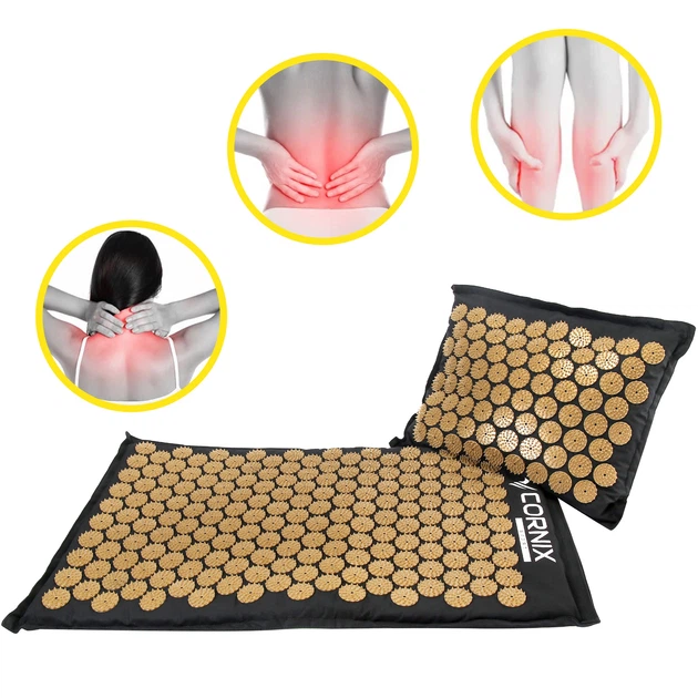 Килимок акупунктурний з подушкою Cornix Premium Mat Аплікатор Кузнєцова XR-0562 Black/Gold - зображення 3
