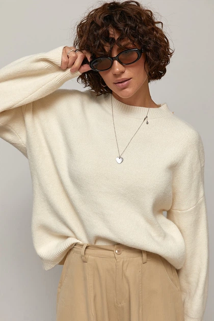 Удлиненный вязаный джемпер oversize цвет молочный размер ONE SIZE FL_003576 - изображение 5