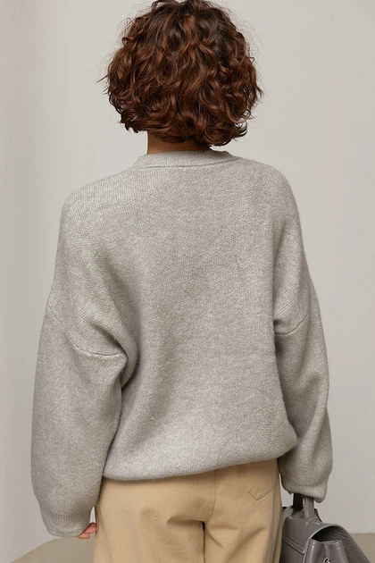 Удлиненный вязаный джемпер oversize цвет серый размер ONE SIZE FL_003576 - изображение 2