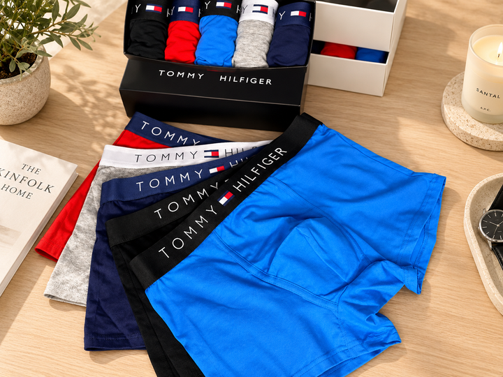 Набор мужского белья TOMMY HILFIGER 5 шт размер L, хлопковые трусы боксеры разных цветов в коробке - Фото 7 Набор мужского белья TOMMY HILFIGER 5 шт размер L, хлопковые трусы боксеры разных цветов в коробке - изображение 7