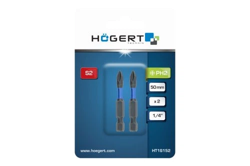 Біта ударна, PH2, 50, HT1S152 уп 2 шт Hoegert - Фото 2 Біта ударна, PH2, 50, HT1S152 уп 2 шт Hoegert - зображення 2