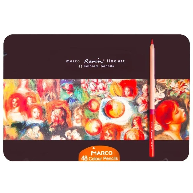 Карандаши цветные акварельные Marco FineArt 48 цвета /FineArt-48TN/ Renoir, кедр, металлический пенал - Фото 3 Карандаши цветные акварельные Marco FineArt 48 цвета /FineArt-48TN/ Renoir, кедр, металлический пенал - изображение 3