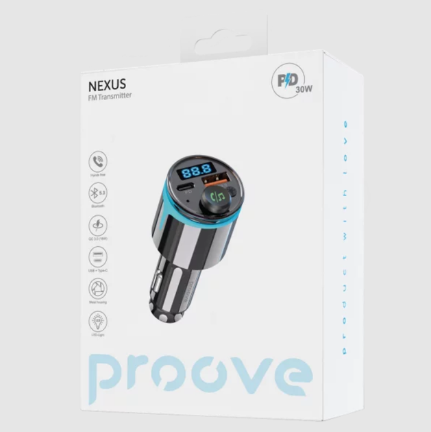 FM-модулятор Proove Nexus QC3.0 + PD 30W Bluetooth 5.3 Type-C USB TF Hands Free, чорний - зображення 5