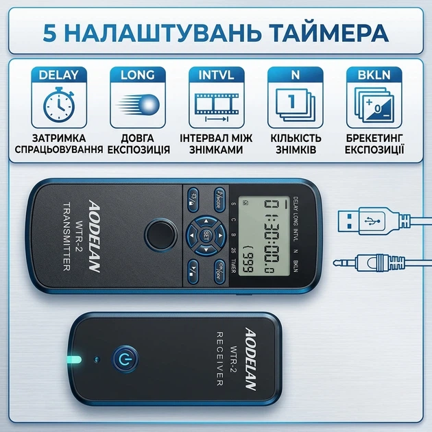 Бездротовий програмований пульт інтервалометр Aodelan WTR2 для фотокамер Sony a7 a9 a1 RX100 a6500 a6100 радіопульт ДК таймер затвора для таймлапсу та астрозйомки Чорний - зображення 6