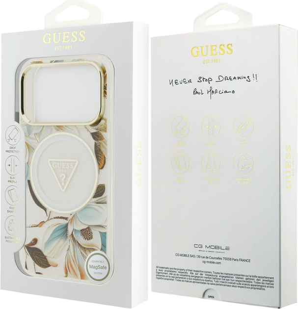 Панель Guess IML Glitter Flowers Triangle MagSafe для Apple iPhone 17 Pro / 18 Pro White (GUHMP18LHFLPEDH) - зображення 8