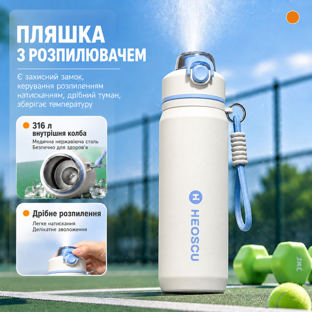 Термобутылка HEOSCU IceMist HSC-GJ-001 800 мл с распылителем водяного тумана голубая - изображение 4