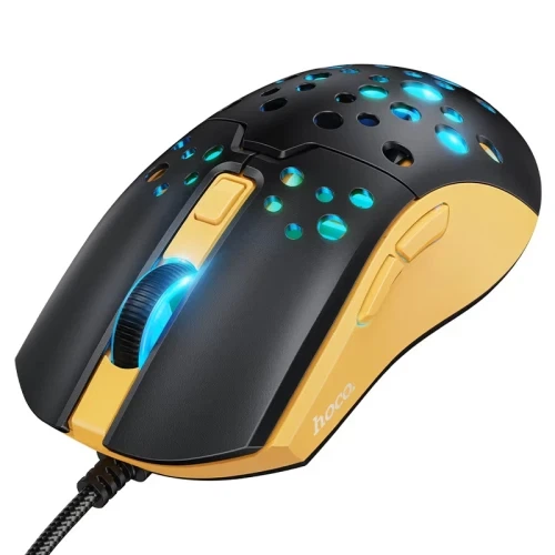 Миша Hoco GM51 "Sky", Black/Yellow, USB, оптична, 1200-3600 dpi, LED підсвічування (7 режимів), 6 кнопок, 1.5 м - Фото 3 Миша Hoco GM51 "Sky", Black/Yellow, USB, оптична, 1200-3600 dpi, LED підсвічування (7 режимів), 6 кнопок, 1.5 м - изображение 3