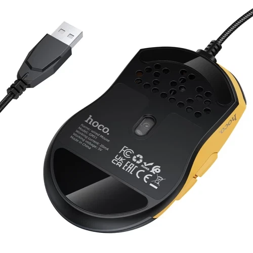 Миша Hoco GM51 "Sky", Black/Yellow, USB, оптична, 1200-3600 dpi, LED підсвічування (7 режимів), 6 кнопок, 1.5 м - Фото 4 Миша Hoco GM51 "Sky", Black/Yellow, USB, оптична, 1200-3600 dpi, LED підсвічування (7 режимів), 6 кнопок, 1.5 м - изображение 4