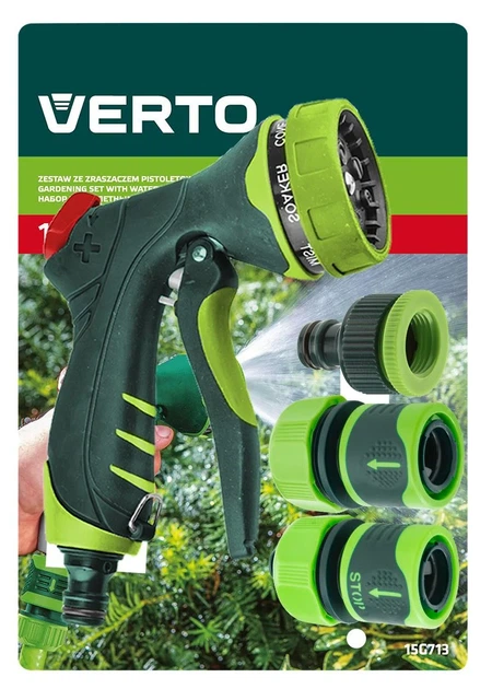 Комплект для полива Verto, 1/2", ручной ороситель с 7 режимами, муфта 1/2", муфта с аквастопом 1/2", коннектор для крана - изображение 3
