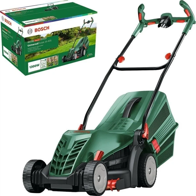Электрическая газонокосилка Bosch UniversalRotak 34-405, мощность 1300 Вт, ширина скашивания 34 см, объем травосборника 40 л, высота скашивания 27-50 мм, вес 11 кг. - изображение 7