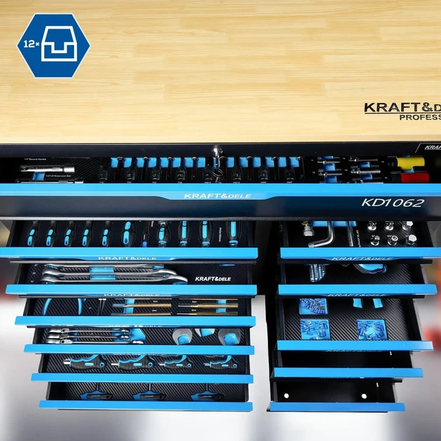 Інструментальна шафа,візок 501 предмет, 12 шухляд Kraft&Dele KD1062 - Фото 3 Інструментальна шафа,візок 501 предмет, 12 шухляд Kraft&Dele KD1062 - зображення 3