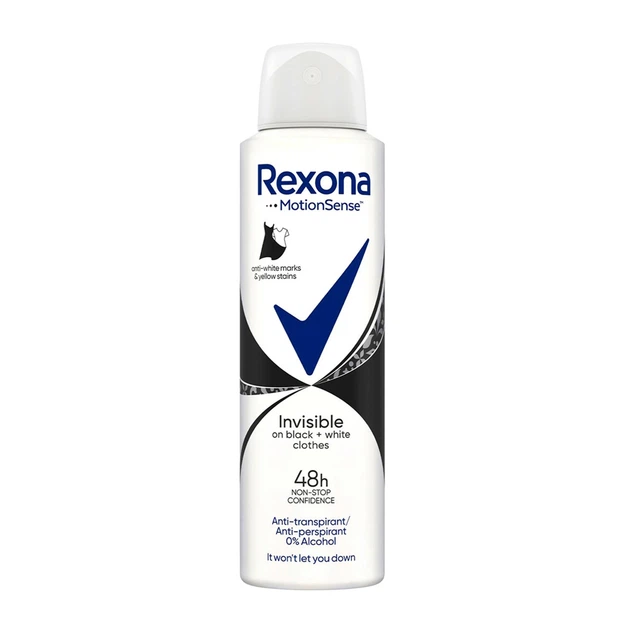 Антиперспірант аерозольний Rexona Невидимий на чорному та білому 150 мл - Фото 1 Антиперспірант аерозольний Rexona Невидимий на чорному та білому 150 мл - зображення 1
