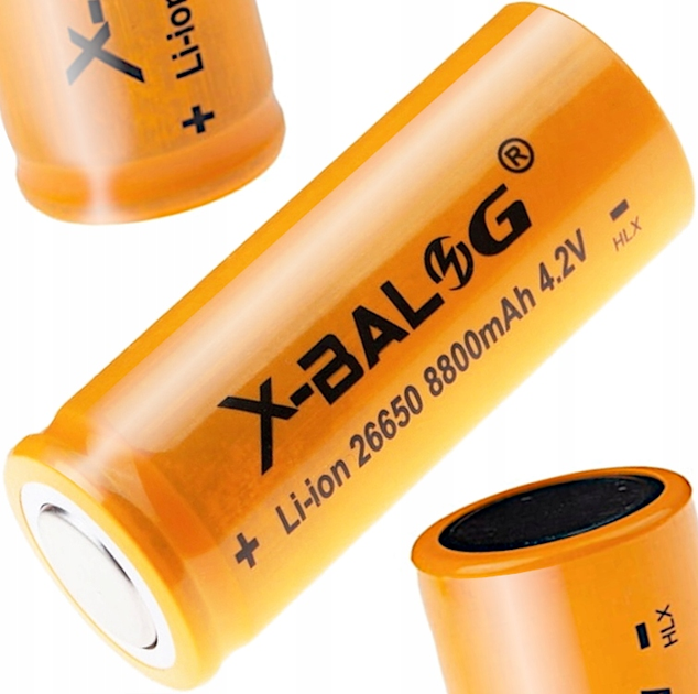 Аккумулятор Li-Ion X-Balog 26650 8800mAh, 4.2V многоразовая батарейка Оранжевый - Фото 4 Аккумулятор Li-Ion X-Balog 26650 8800mAh, 4.2V многоразовая батарейка Оранжевый - изображение 4