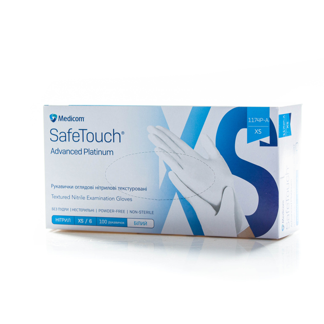 Рукавички нітрилові текстуровані білі XS-size Medicom SafeTouch Advanced Platinum, 100шт/уп -1174-P-B - зображення 2