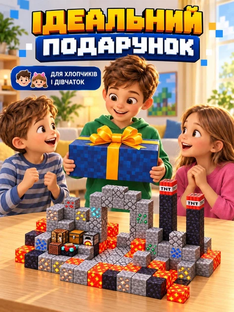 Магнітний конструктор Minecraft магнітні кубики у стилі Майнкрафт будівельний блочний 3D набір 143 магнітних блоків дитячий розвивальний для дітей хлопчиків і дівчаток іграшка з магнітами для творчості моделювання складання подарунка Magnetic - Фото 15 Магнітний конструктор Minecraft магнітні кубики у стилі Майнкрафт будівельний блочний 3D набір 143 магнітних блоків дитячий розвивальний для дітей хлопчиків і дівчаток іграшка з магнітами для творчості моделювання складання подарунка Magnetic - зображення 15