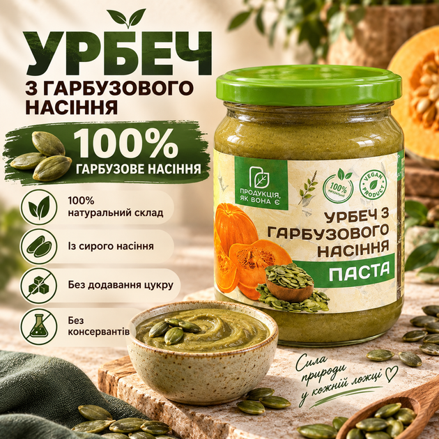 Урбеч из тыквенных семечек Продукція, як вона є 500 г натуральная паста из сырых семян тыквы без сахара консервантов красителей добавок растительный продукт для завтраков десертов соусов - Фото 1 Урбеч из тыквенных семечек Продукція, як вона є 500 г натуральная паста из сырых семян тыквы без сахара консервантов красителей добавок растительный продукт для завтраков десертов соусов - изображение 1