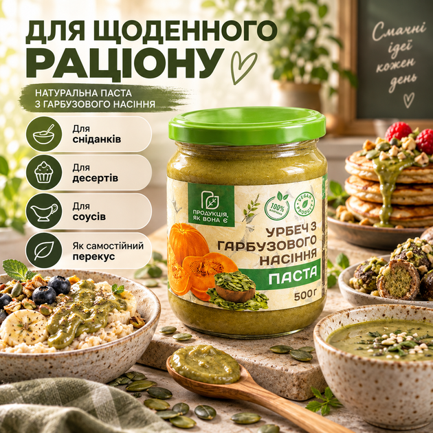 Урбеч из тыквенных семечек Продукція, як вона є 500 г натуральная паста из сырых семян тыквы без сахара консервантов красителей добавок растительный продукт для завтраков десертов соусов - Фото 4 Урбеч из тыквенных семечек Продукція, як вона є 500 г натуральная паста из сырых семян тыквы без сахара консервантов красителей добавок растительный продукт для завтраков десертов соусов - изображение 4