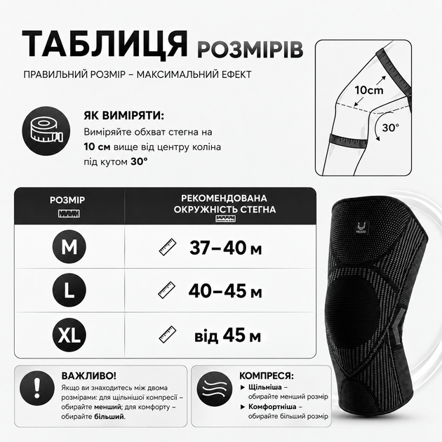 Наколенник компрессионный Vilico AB086 размер L 1 шт, черный, для фитнеса, бега и ежедневной стабилизации колена - изображение 8
