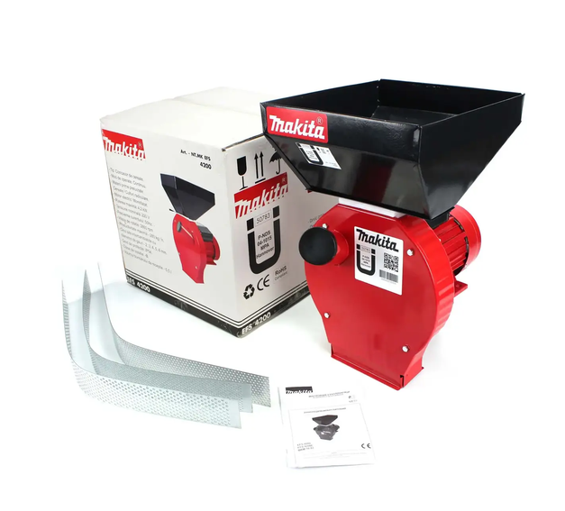 Кормоизмельчитель Makita EFS 4200 4,2 кВт 280 кг/ч зернодробилка электрическая молотковая для зерна кукурузы зернобобовых початков мельница дробилка 2850 об/мин с бункером 10 л 20 ножами и 4 ситами 3 4 5 6 мм - изображение 6