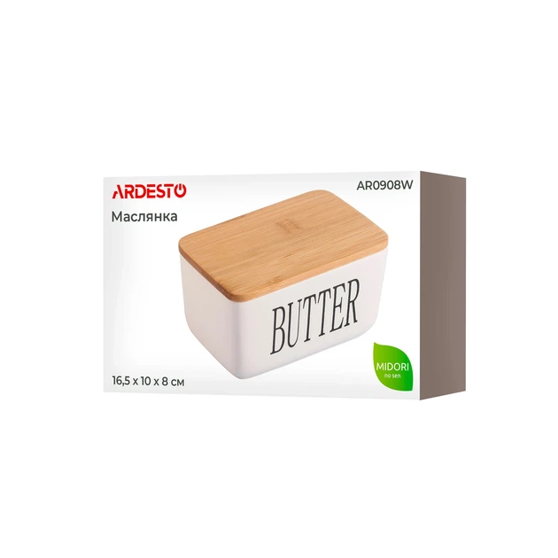 Маслянка ARDESTO Midori 16.5х10х8см, кераміка, бамбук, біла - зображення 7