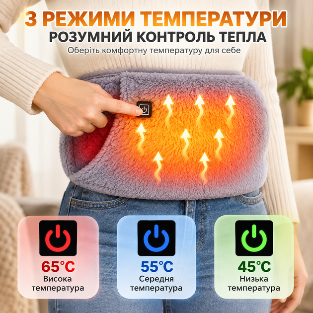 Пояс-грілка для живота та спини / Зігріваючий пояс з кишенями / Електрична грілка для рук / Електрогрілка від USB - зображення 3