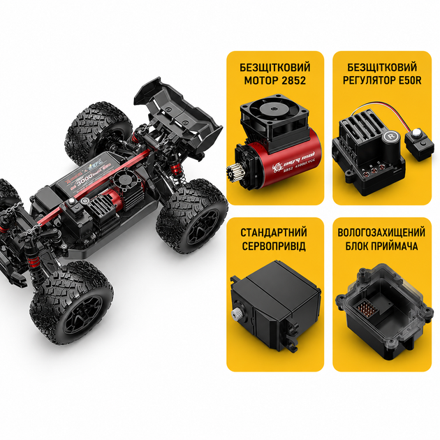 Машинка на радиоуправлении MJX Hyper Go 14207 1:14 4WD до 55 км/ч, Brushless RC монстр-трак, внедорожник, металлическая трансмиссия, LiPo 2S - изображение 8
