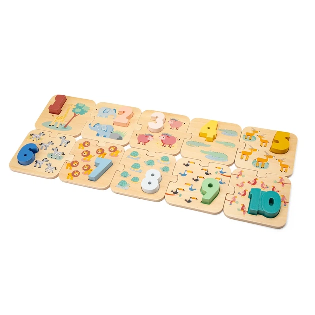 Деревянный пазл-вкладыш Сафари с цифрами, New Classic Toys - Фото 2 Деревянный пазл-вкладыш Сафари с цифрами, New Classic Toys - изображение 2