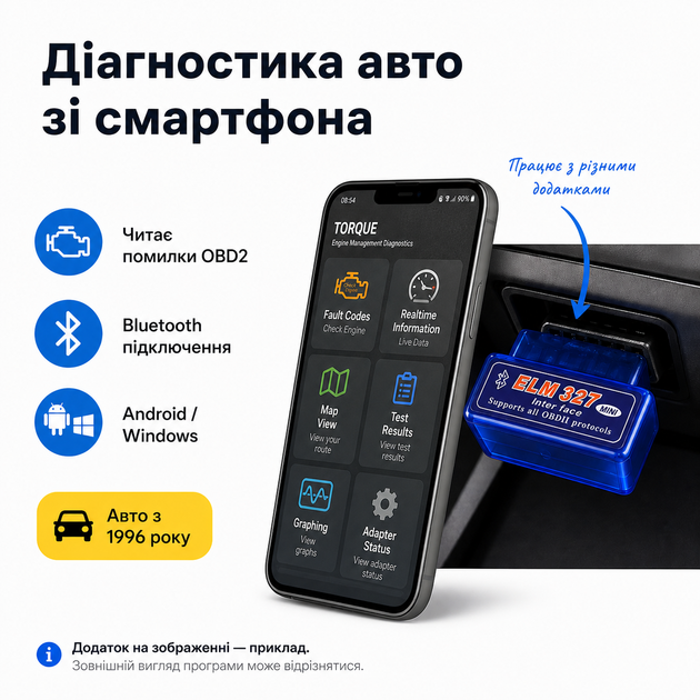 Автосканер ELM327 v1.5 OBD2 чип AB21BPOL Bluetooth, 1-платний 77624 - изображение 4