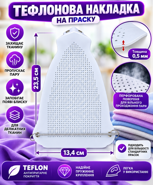 Тефлонова накладка на праску 23,5 × 13,4см із пружинним кріпленням 0,5 мм - Фото 1 Тефлонова накладка на праску 23,5 × 13,4см із пружинним кріпленням 0,5 мм - изображение 1