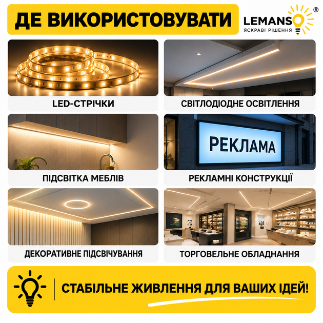 Блок живлення LEMANSO LM874 12V 5A 60W — для LED стрічки, металевий корпус - изображение 5