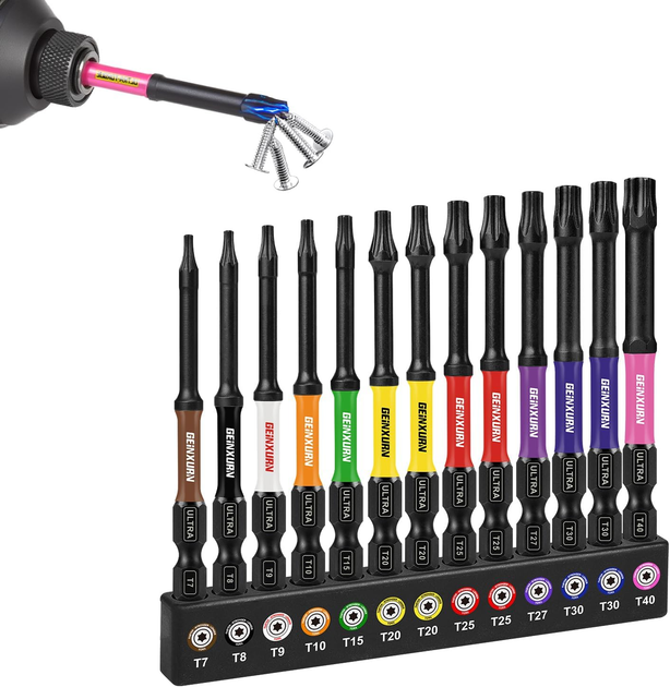 Набір біт Torx з отвором GEINXURN TT7–TT40 75 мм з тримачем 13 шт. - Фото 1 Набір біт Torx з отвором GEINXURN TT7–TT40 75 мм з тримачем 13 шт. - зображення 1