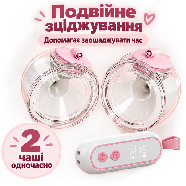 Двойной электрический молокоотсос Hands Free беспроводной портативный аккумуляторный с LED-дисплеем, 4 режимами, 16 уровнями интенсивности и функцией массажа - изображение 2