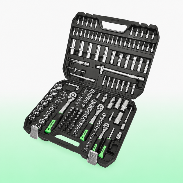 Набор инструментов, 1/2", 1/4", 3/8", 72T, CR-V, 150 предметов, WINSO PRO - Фото 1 Набор инструментов, 1/2", 1/4", 3/8", 72T, CR-V, 150 предметов, WINSO PRO - изображение 1