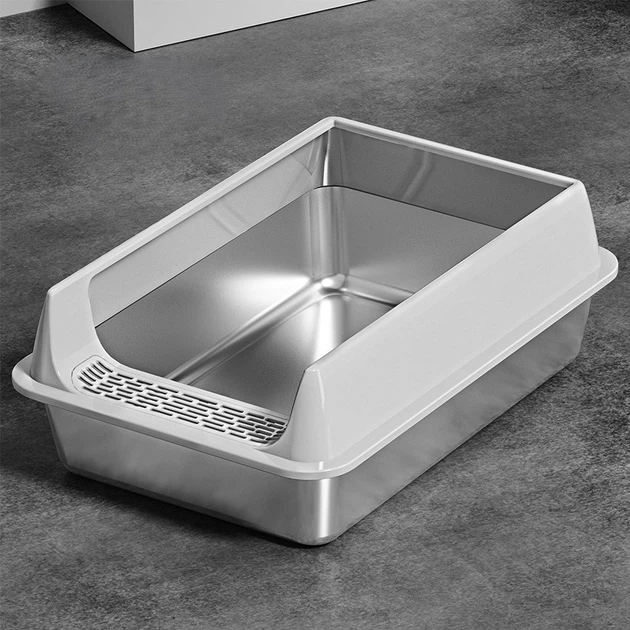 Лоток для кота с высокими бортиками из нержавеющей стали 50×35×25 см кошачий туалет, серый - изображение 5